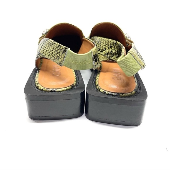 Ganni Snakeskin Slingback Loafers Green Shoes - Picture 2 of 7